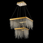 Diyas Bano 2 Light Square 2 Tier Pendant Light in French Gold with Crystal