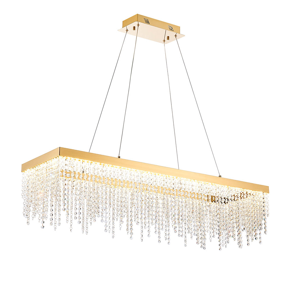 Diyas Bano Rectangular Pendant Light in French Gold with Crystal