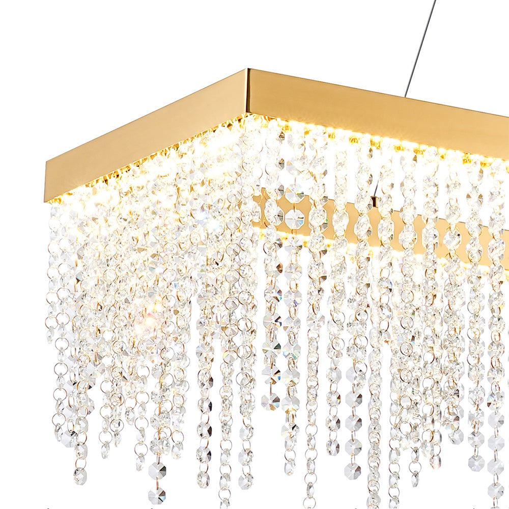 Diyas Bano Rectangular Pendant Light in French Gold with Crystal