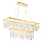 Diyas Bano 2 Light Rectangular 2 Tier Pendant Light in French Gold with Crystal