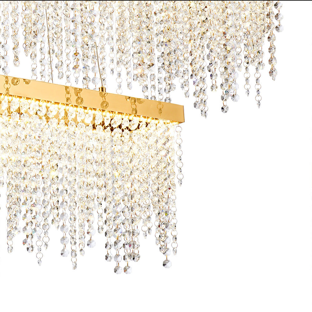 Diyas Bano 2 Light Rectangular 2 Tier Pendant Light in French Gold with Crystal