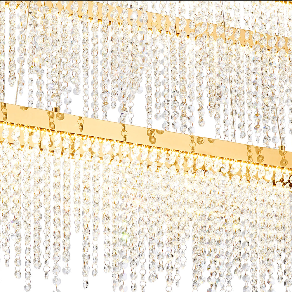 Diyas Bano 2 Light Rectangular 2 Tier Pendant Light in French Gold with Crystal