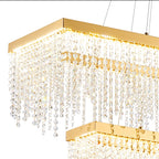 Diyas Bano 2 Light Rectangular 2 Tier Pendant Light in French Gold with Crystal