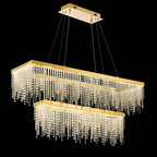 Diyas Bano 2 Light Rectangular 2 Tier Pendant Light in French Gold with Crystal