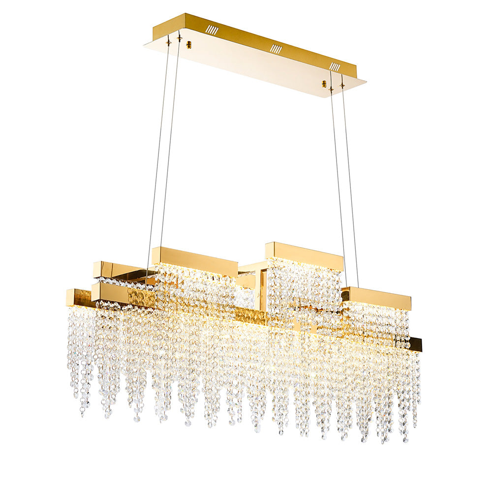 Diyas Bano 3 Light Linear Pendant Light in French Gold with Crystal