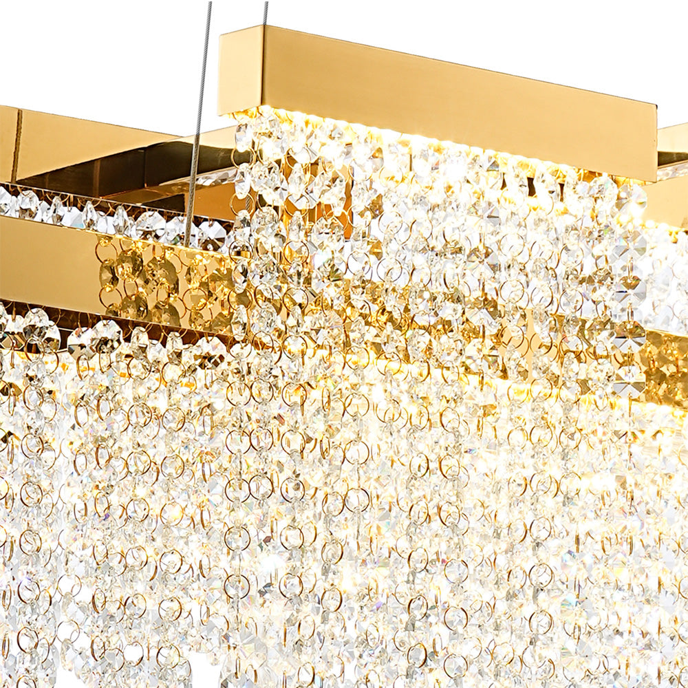 Diyas Bano 3 Light Linear Pendant Light in French Gold with Crystal