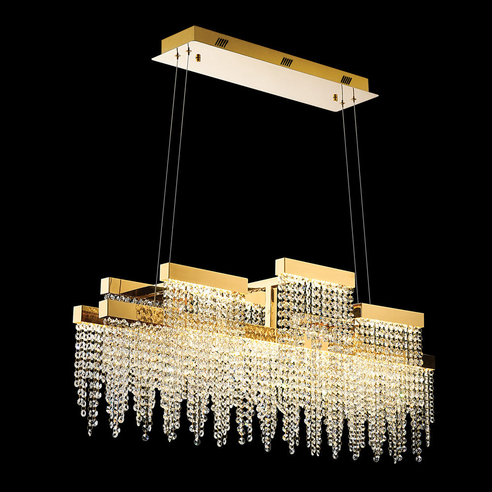 Diyas Bano 3 Light Linear Pendant Light in French Gold with Crystal