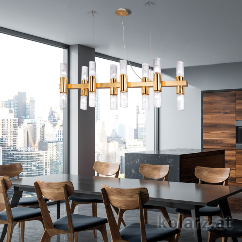 Kolarz Giro 16 Light Linear Bar Pendant Gold Leaf 6010.81631