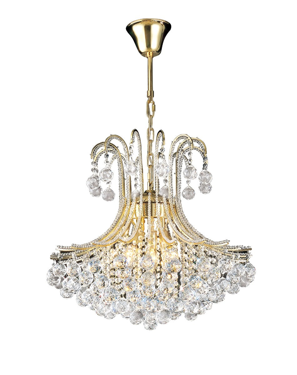 Diyas Bask 6 Light Round Pendant Light in French Gold with Crystal