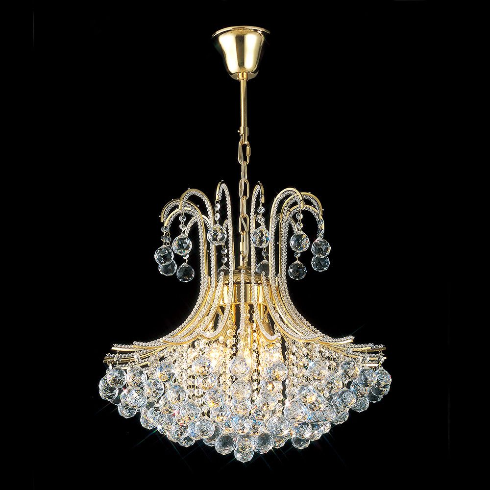 Diyas Bask 6 Light Round Pendant Light in French Gold with Crystal