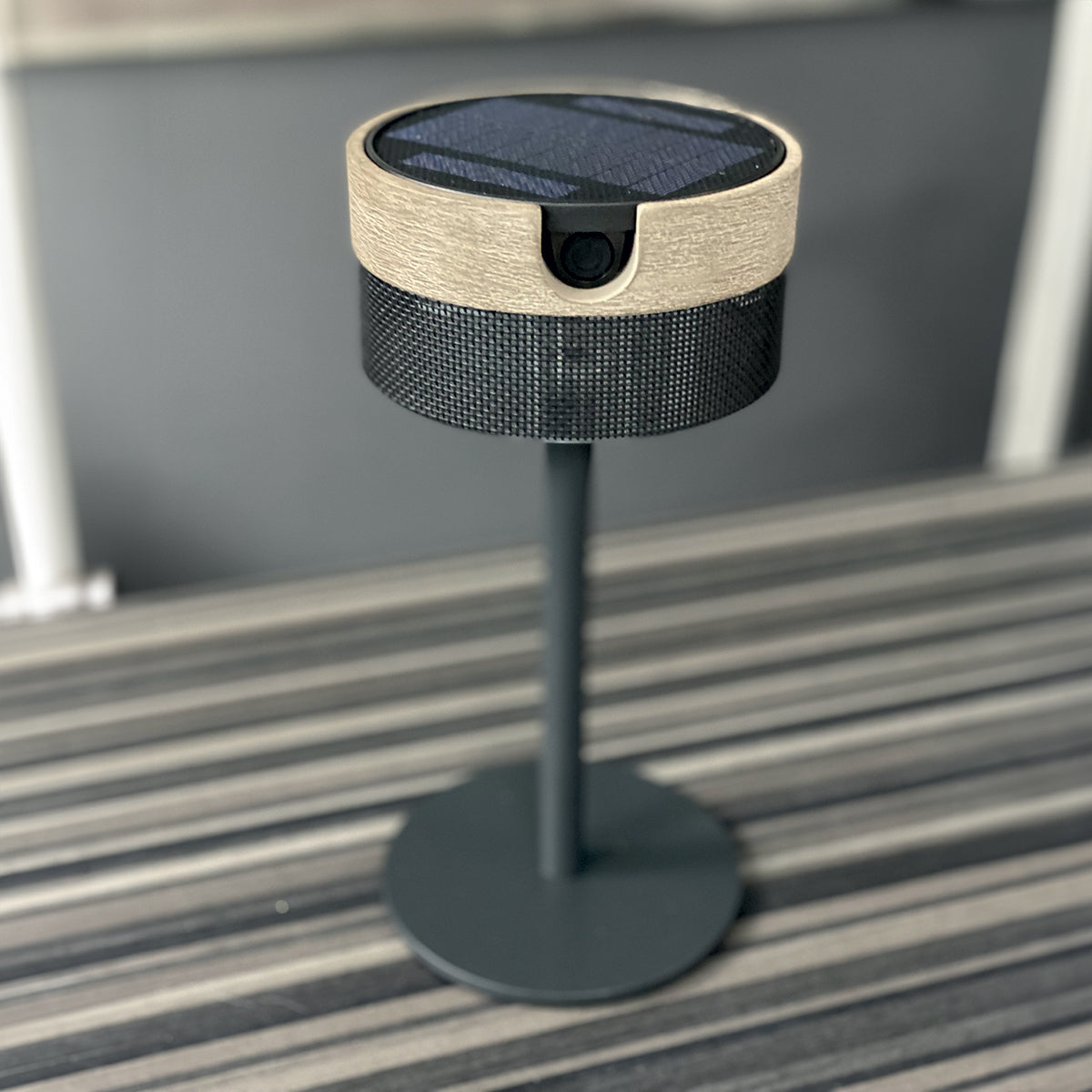 Bateak 200lm Solar Table Lamp 30 cm - Teak Duratek, Black Aluminium with Slate Woven Sling