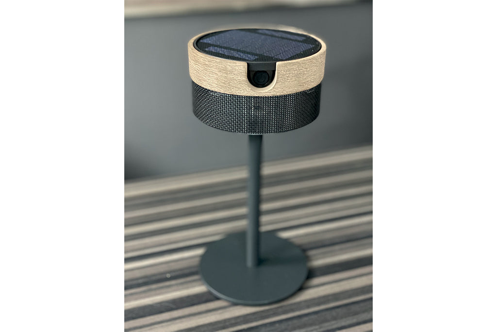 Bateak 200lm Solar Table Lamp 30 cm - Teak Duratek, Black Aluminium with Slate Woven Sling
