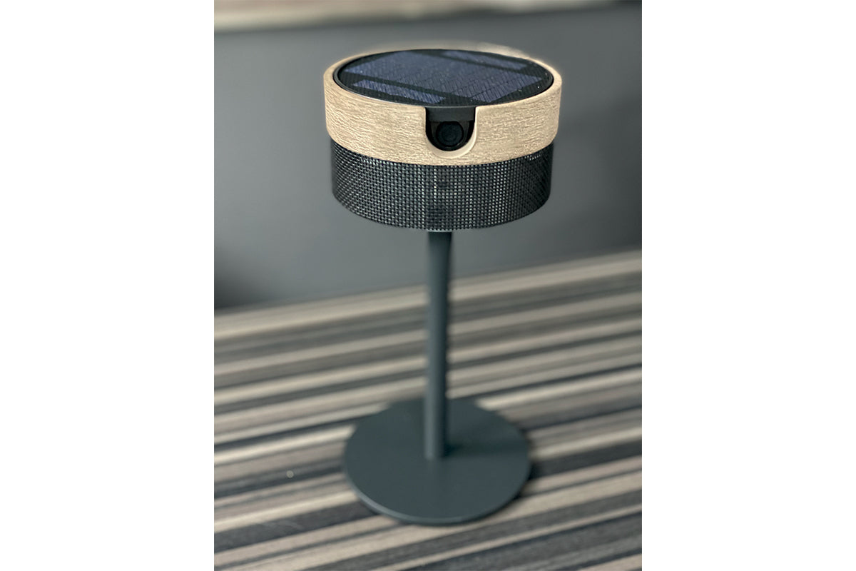 Bateak 200lm Solar Table Lamp 30 cm - Teak Duratek, Black Aluminium with Slate Woven Sling