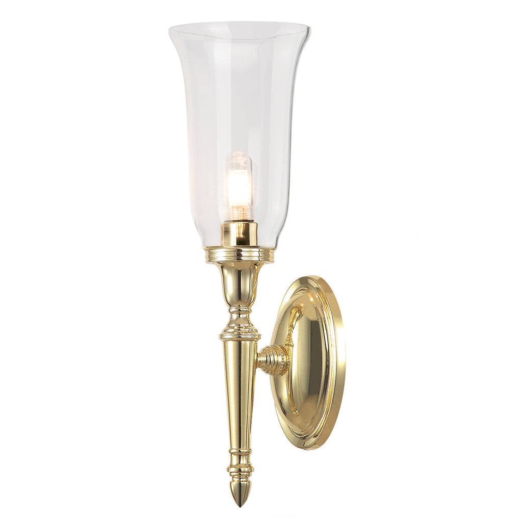 Elstead Dryden Bathroom Wall Light in Polished Brass with Flute Shade