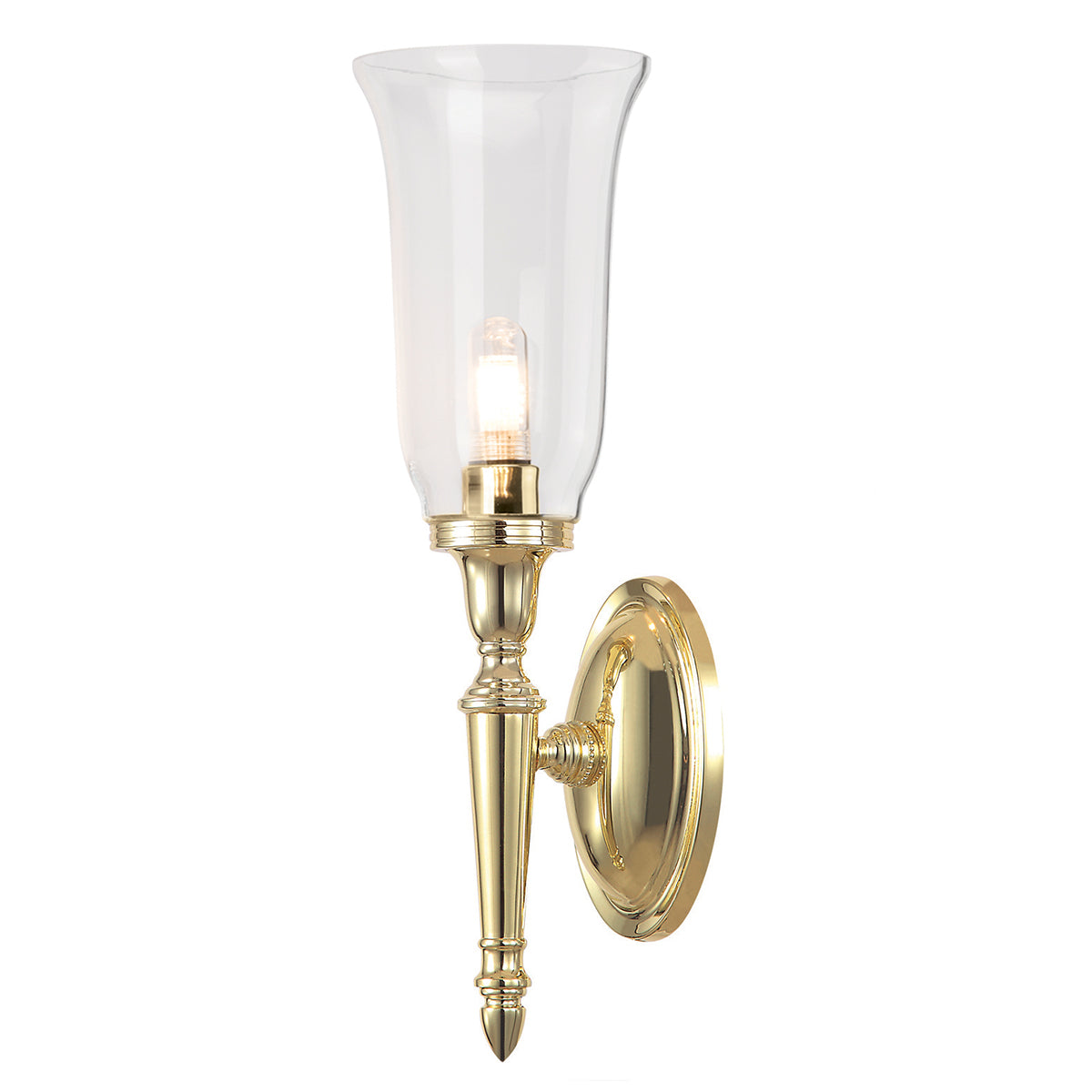Elstead Dryden Bathroom Wall Light in Polished Brass with Flute Shade