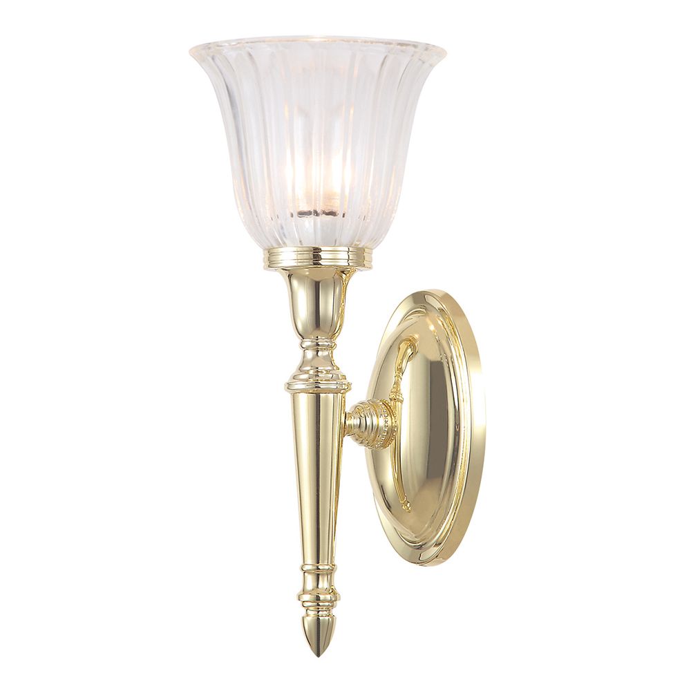 Elstead Dryden Bathroom Wall Light in Polished Brass with Bell Shade