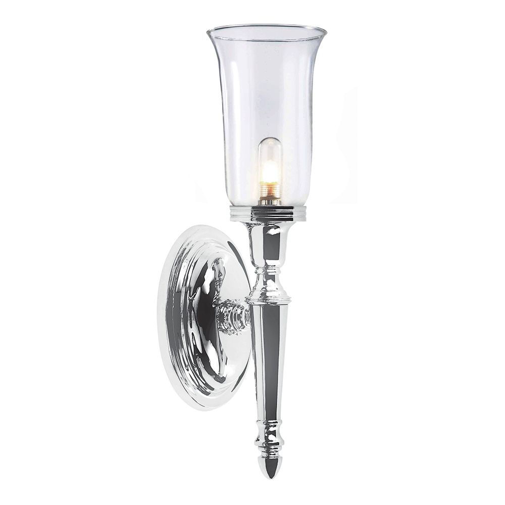 Elstead Dryden Bathroom Wall Light in Polished Chrome with Flute Shade