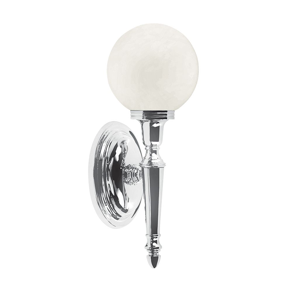 Elstead Dryden Bathroom Wall Light in Polished Chrome with Spherical Shade