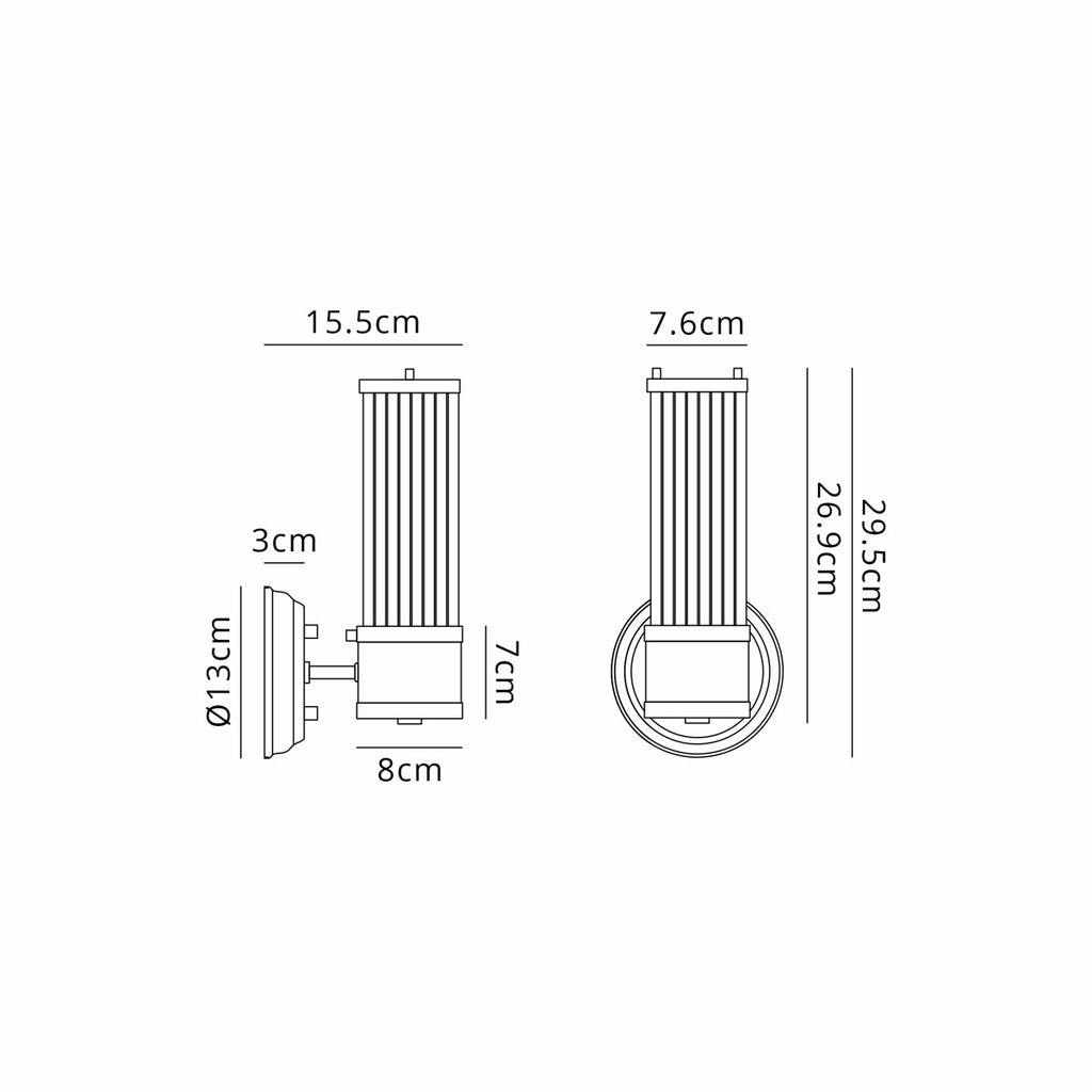 Regent Beaulon 1 Light E14 IP44 Wall Light - dimensions
