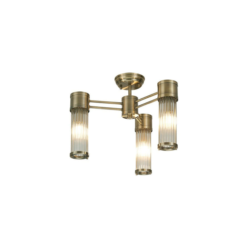 Regent Beaulon 500mm 3 Light IP44 Semi Flush Ceiling Light - Antique Brass