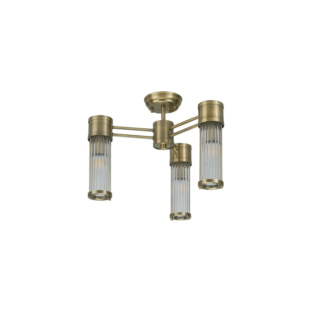Regent Beaulon 500mm 3 Light IP44 Semi Flush Ceiling Light - Antique Brass
