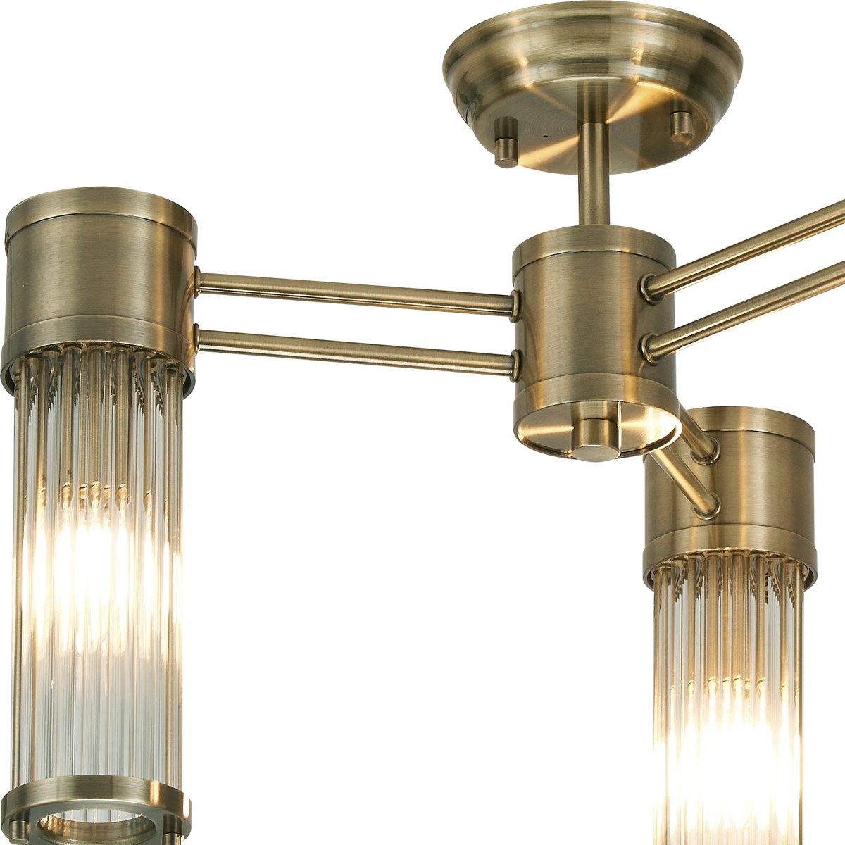 Regent Beaulon 500mm 3 Light IP44 Semi Flush Ceiling Light - Antique Brass
