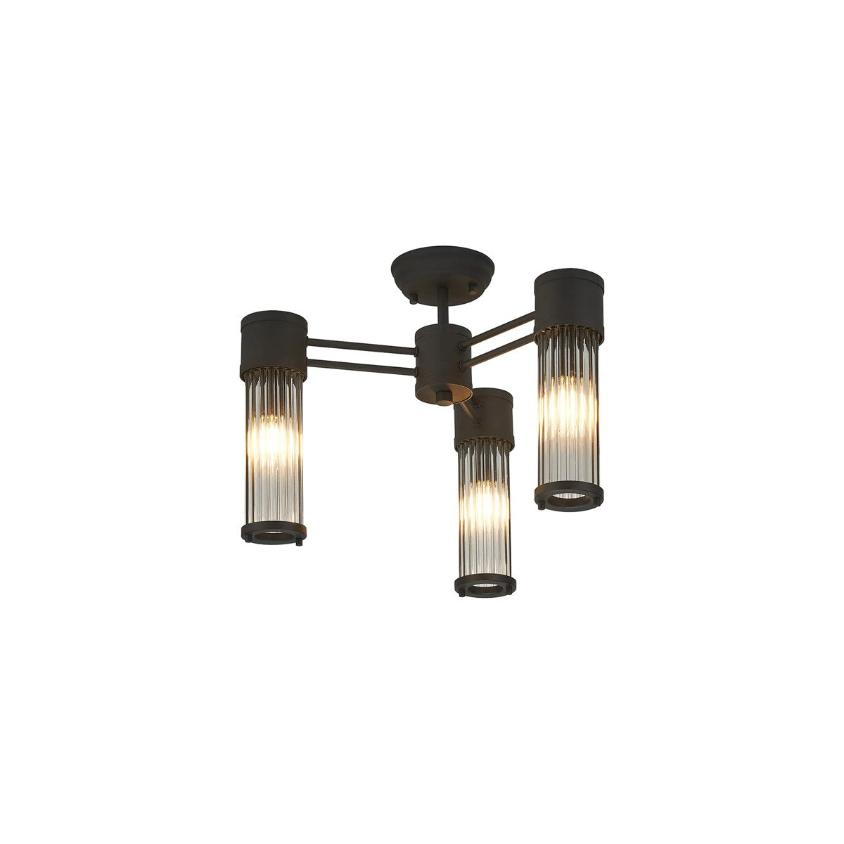 Regent Beaulon 500mm 3 Light IP44 Semi Flush Ceiling Light - Satin Black