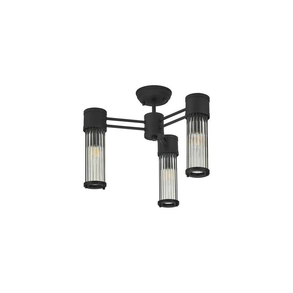 Regent Beaulon 500mm 3 Light IP44 Semi Flush Ceiling Light - Satin Black