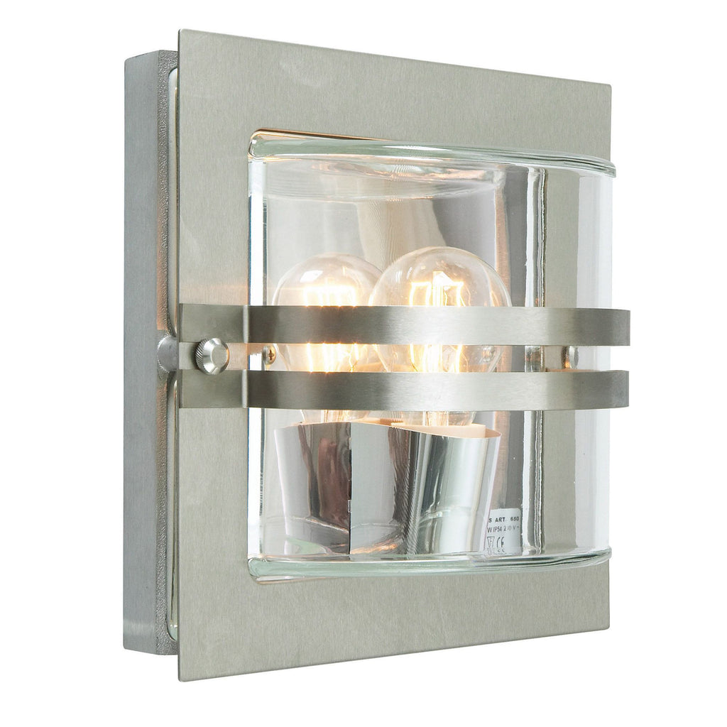 Norlys Bern Outdoor Wall Light in Stainless Steel with Clear Shade