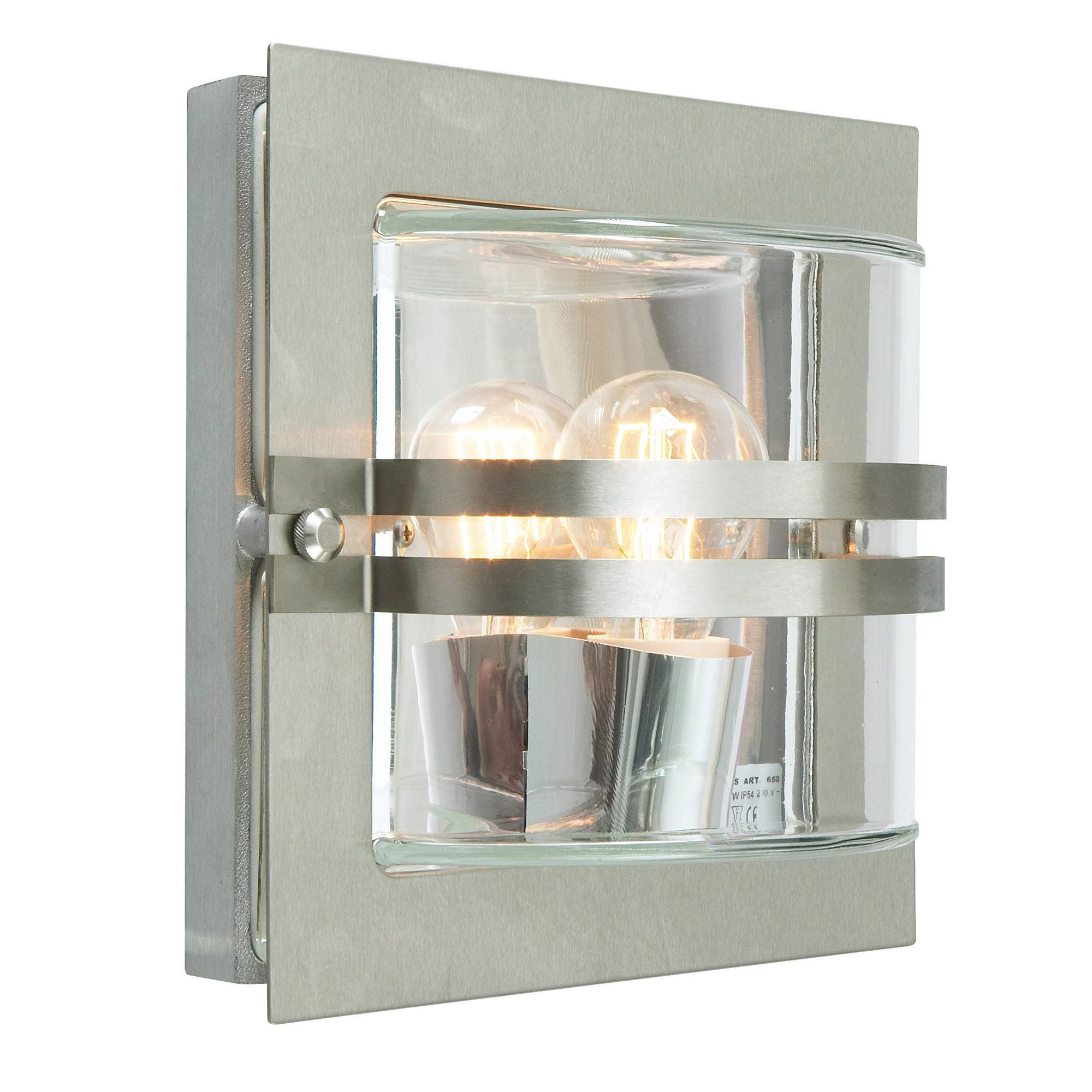 Norlys Bern Outdoor Wall Light in Stainless Steel with Clear Shade