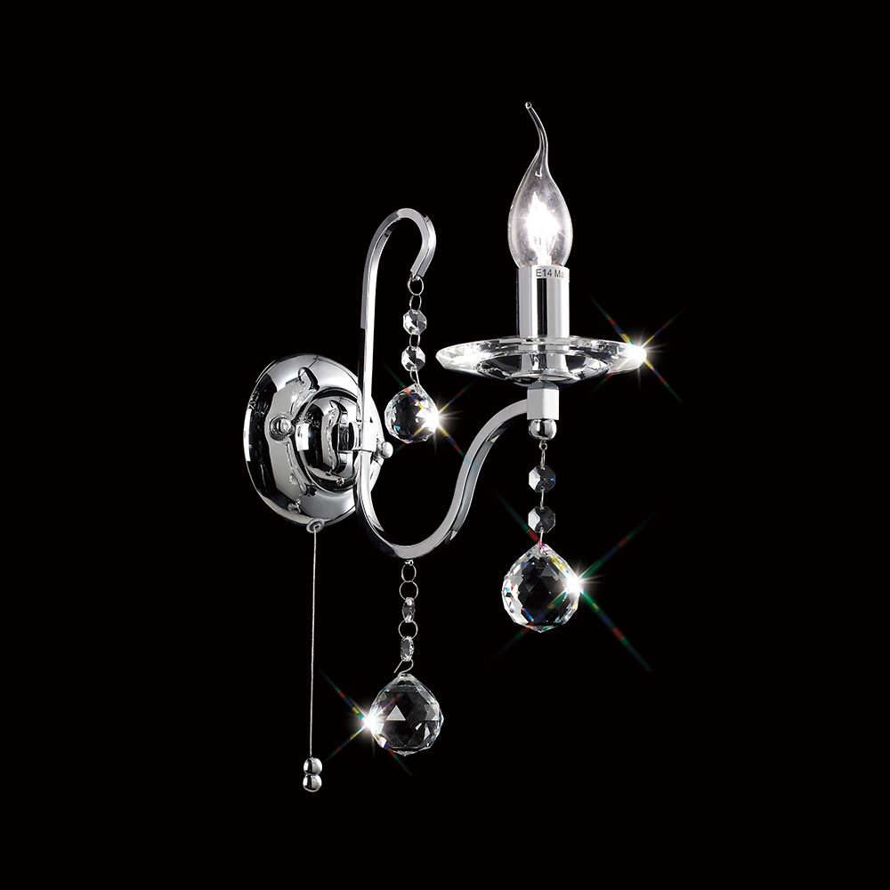 Diyas Bianco 1 Light Switched Wall Light in Polished Chrome with Crystal