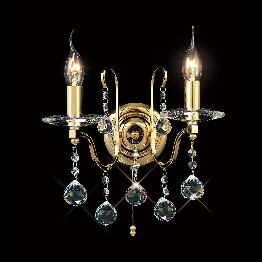 Diyas Bianco 2 Light Switched Wall Light in French Gold with Crystal