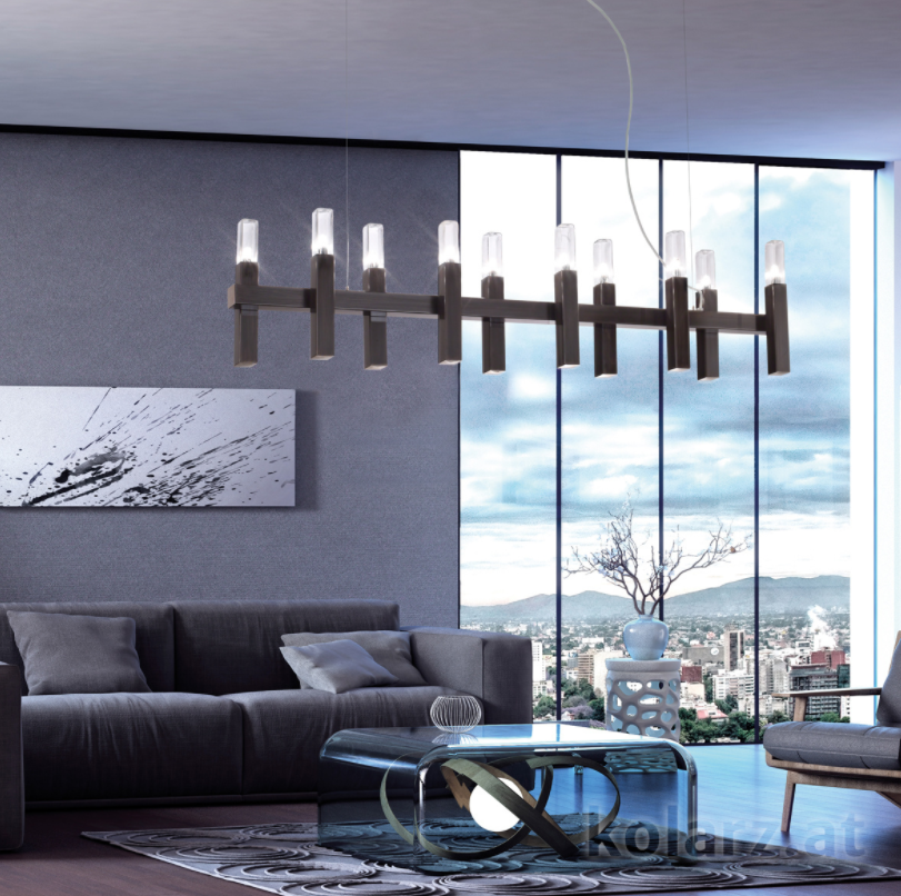 Kolarz Spigolo 10 Light Linear Bar Pendant Brunito Brushed 6030.81061