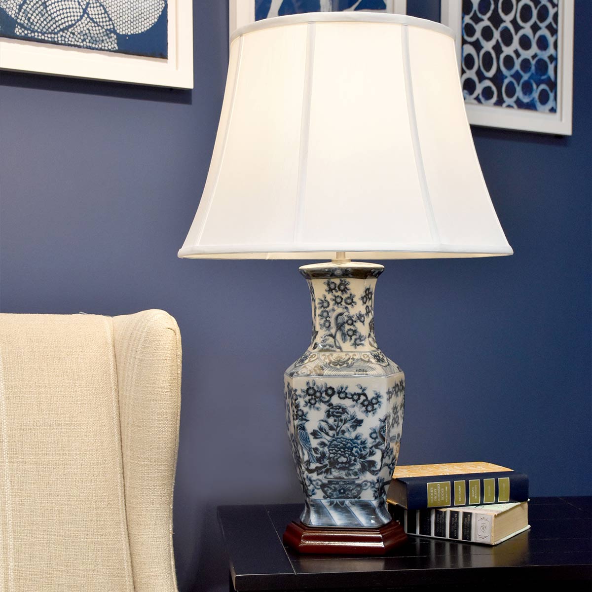 Elstead Blue Hex Table Lamp in Blue