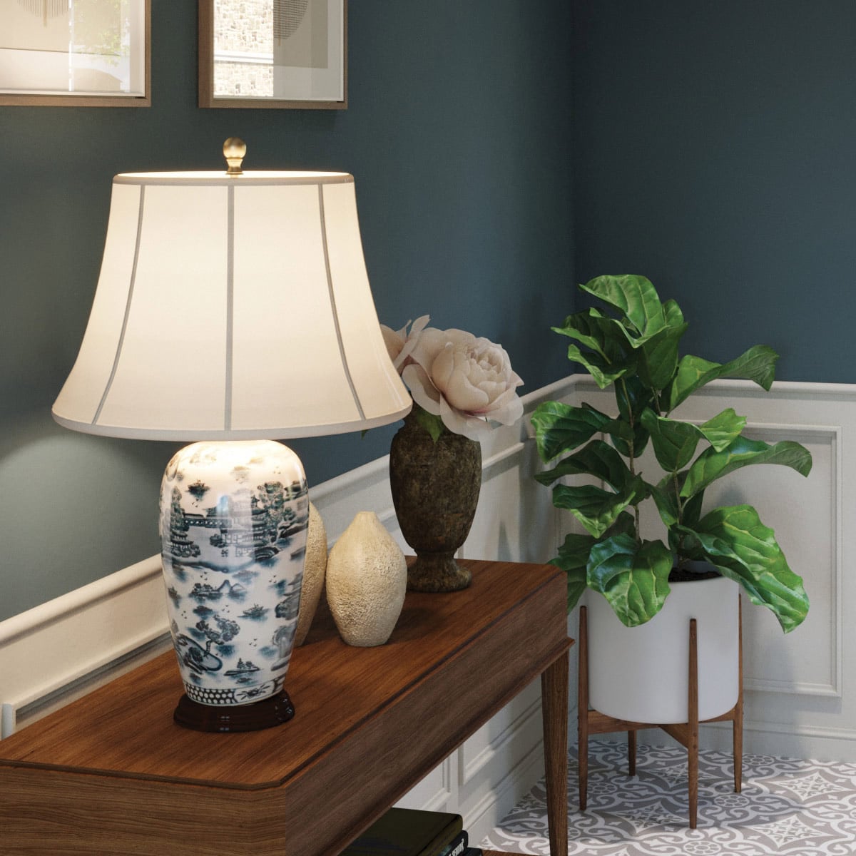 Elstead Blue Willow Traditional Table Lamp in Blue