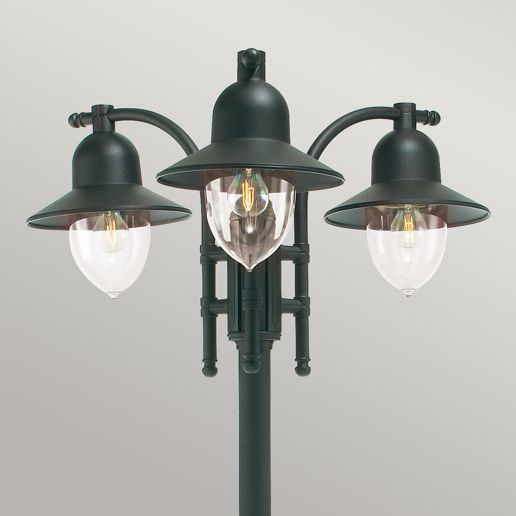 Norlys Como 3 Light Outdoor Post in Black - lantern head detail