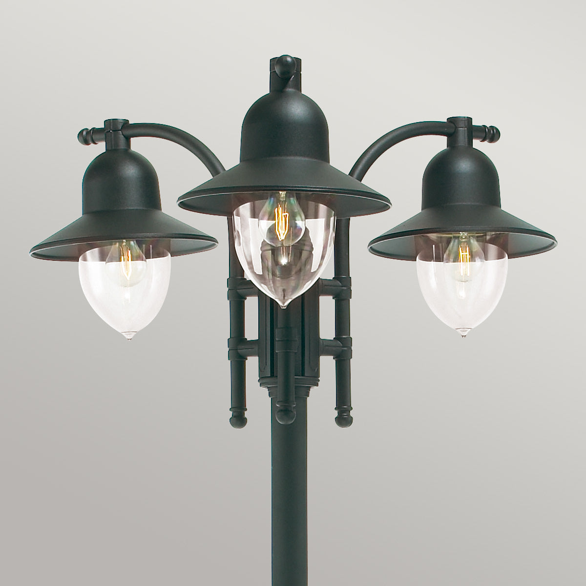 Norlys Como 3 Light Outdoor Post in Black - lantern head detail
