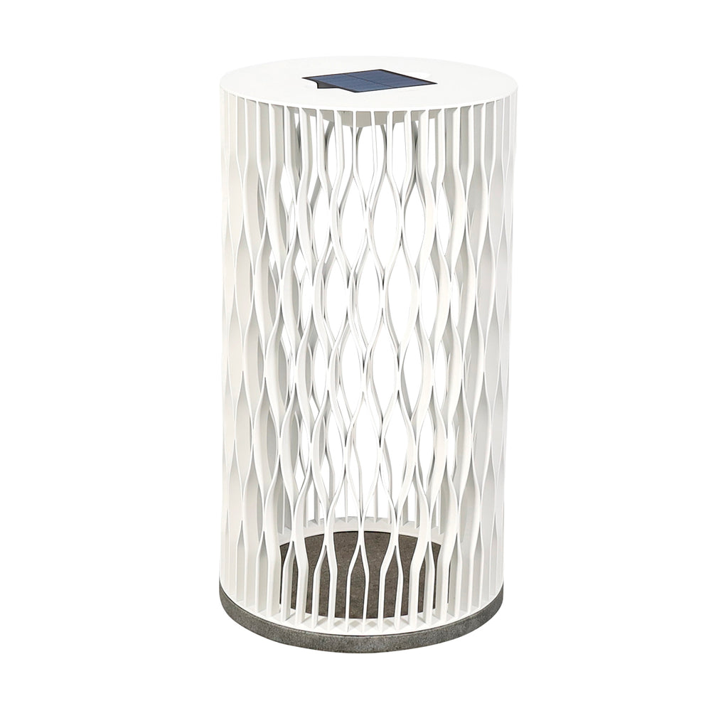 Cadix 500lm Solar & Rechargeable Floor Lamp 70 cm - White Woven Aluminium with Granite Base