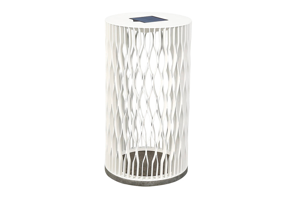 Cadix 500lm Solar & Rechargeable Floor Lamp 70 cm - White Woven Aluminium with Granite Base