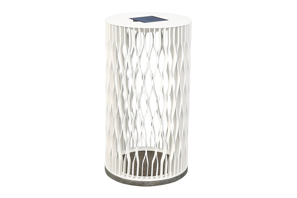 Cadix 500lm Solar & Rechargeable Floor Lamp 70 cm - White Woven Aluminium with Granite Base