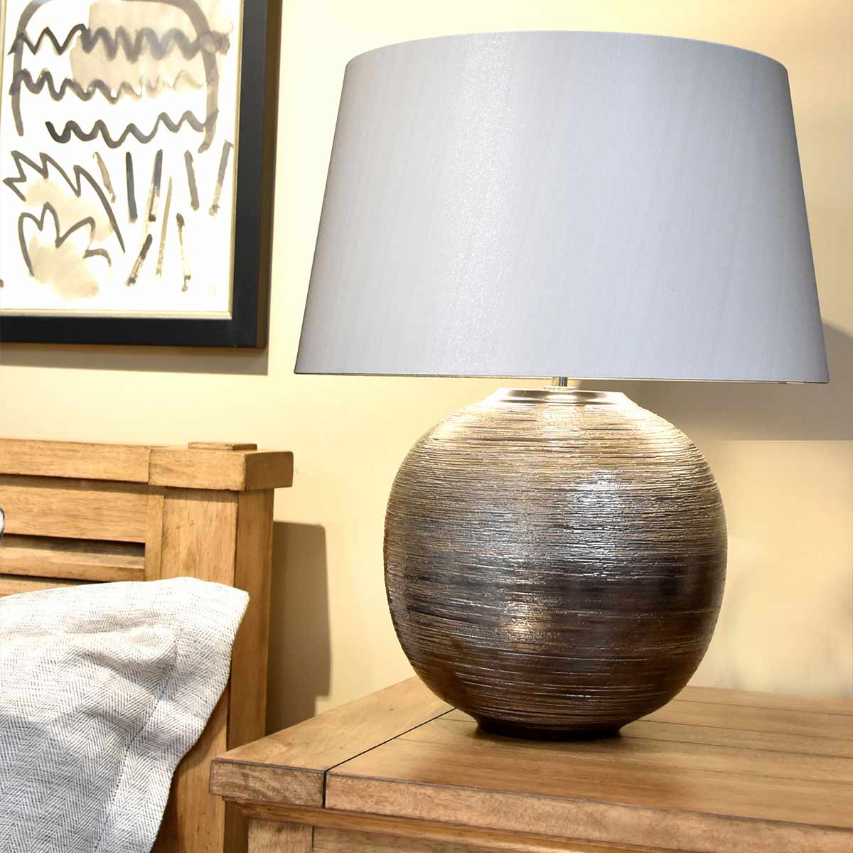 Elstead Caesar Table Lamp in Textured Silver Glaze and Silver Shade