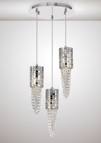 Diyas Camden 3 Light Round Pendant Light in Polished Chrome with Mosaic Glass and Crystal