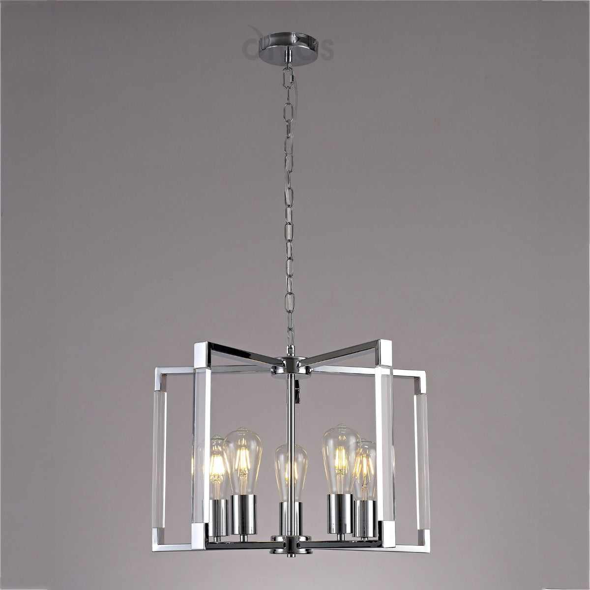 Diyas Canto 5 Light Pendant Light in Polished Nickel with Acrylic Frame