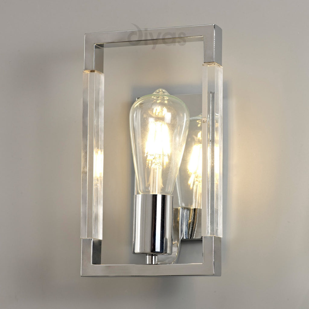 Diyas Canto Single Wall Light in Polished Nickel with Acrylic Frame