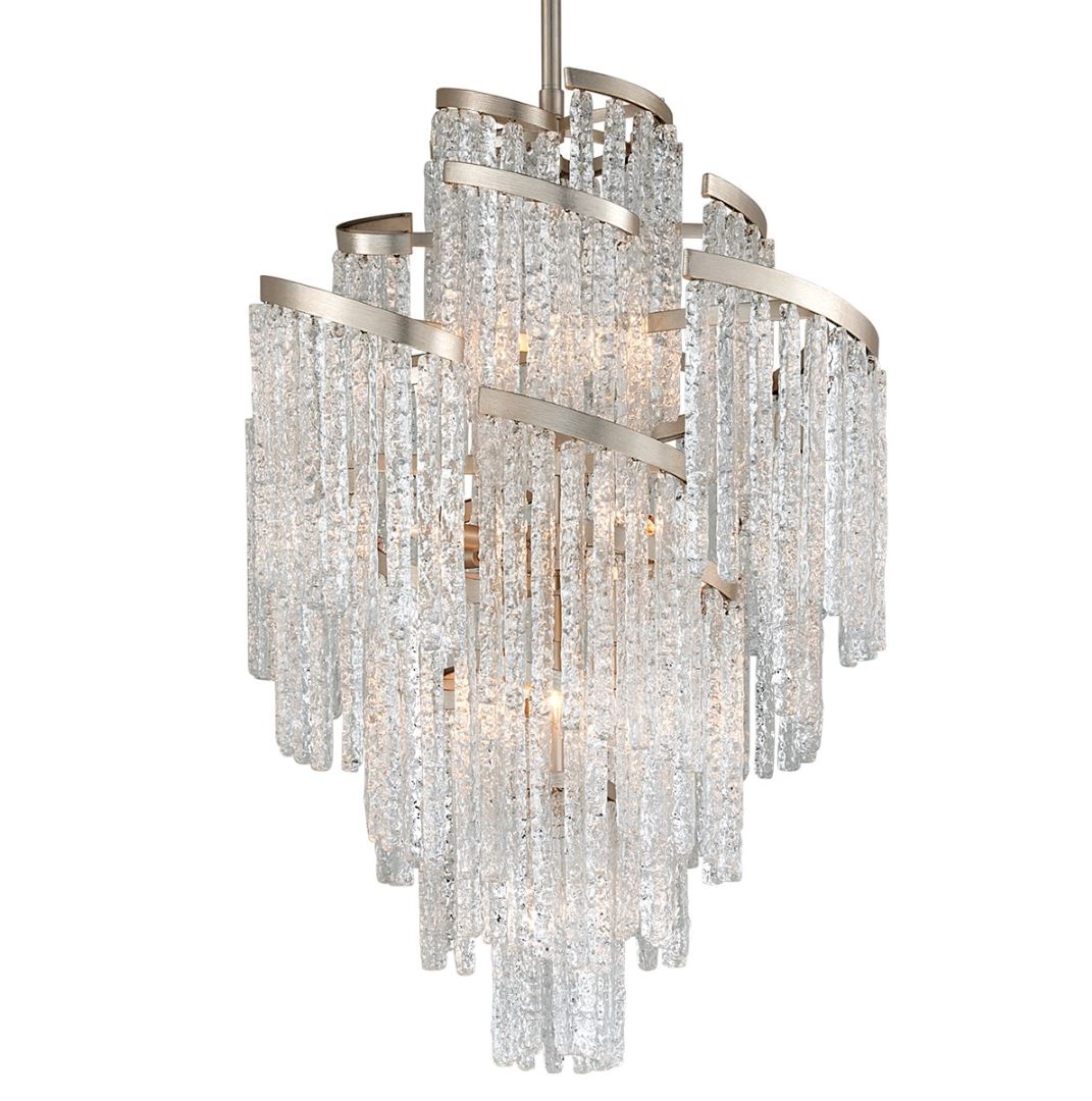 Corbett Mont Blanc Large 13 Light Pendant Light in Silver Leaf
