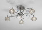 Diyas Cara 5 Light Semi Flush Ceiling Light in Satin Nickel with Crystal