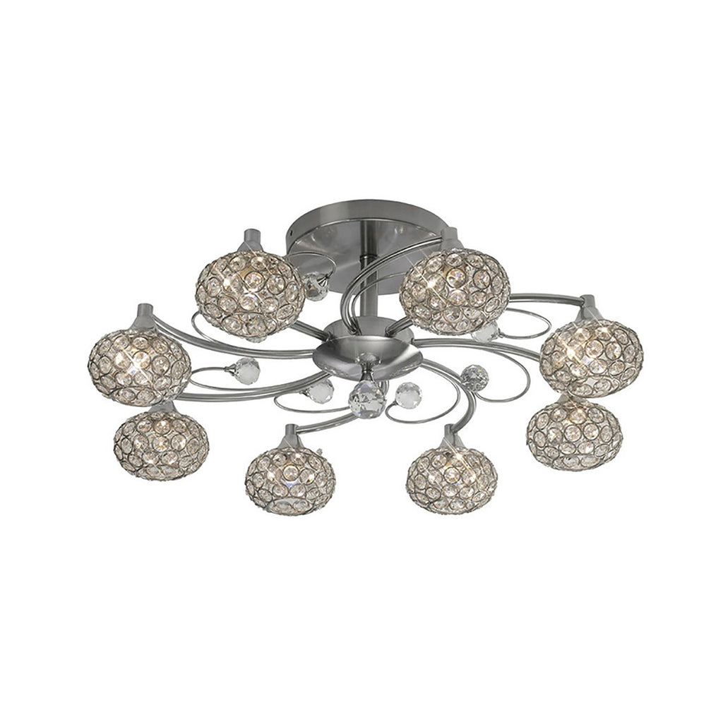 Diyas Cara 8 Light Semi Flush Ceiling Light in Satin Nickel with Crystal