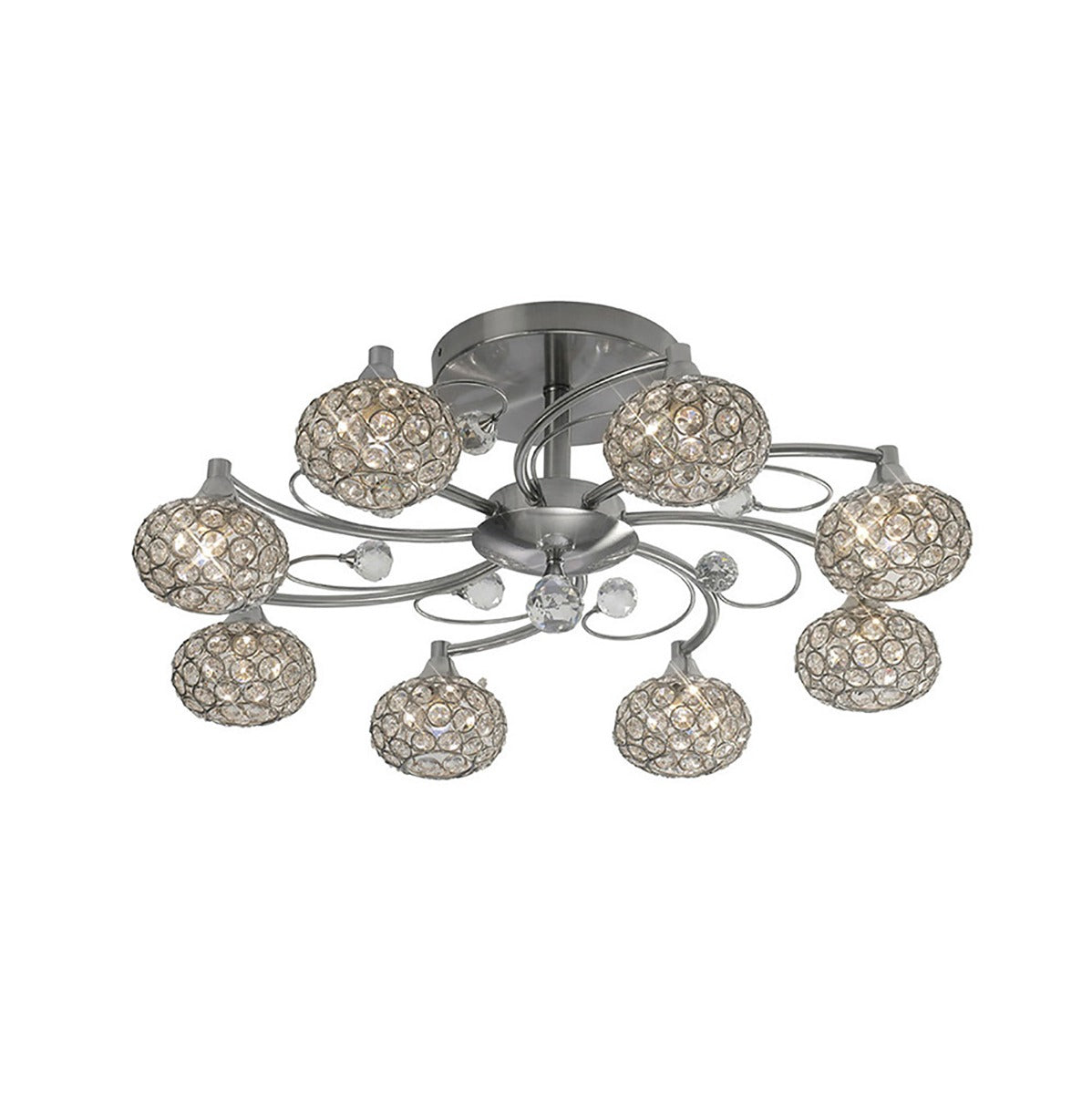 Diyas Cara 8 Light Semi Flush Ceiling Light in Satin Nickel with Crystal