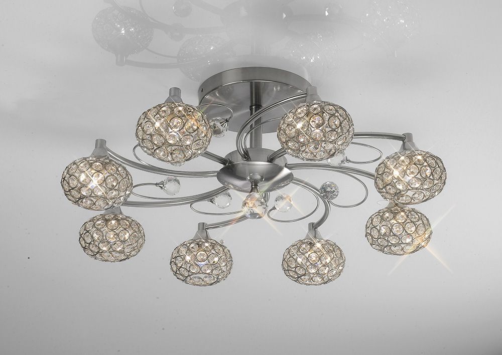 Diyas Cara 8 Light Semi Flush Ceiling Light in Satin Nickel with Crystal