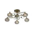 Diyas Cara 5 Light Semi Flush Ceiling Light in Antique Brass with Crystal